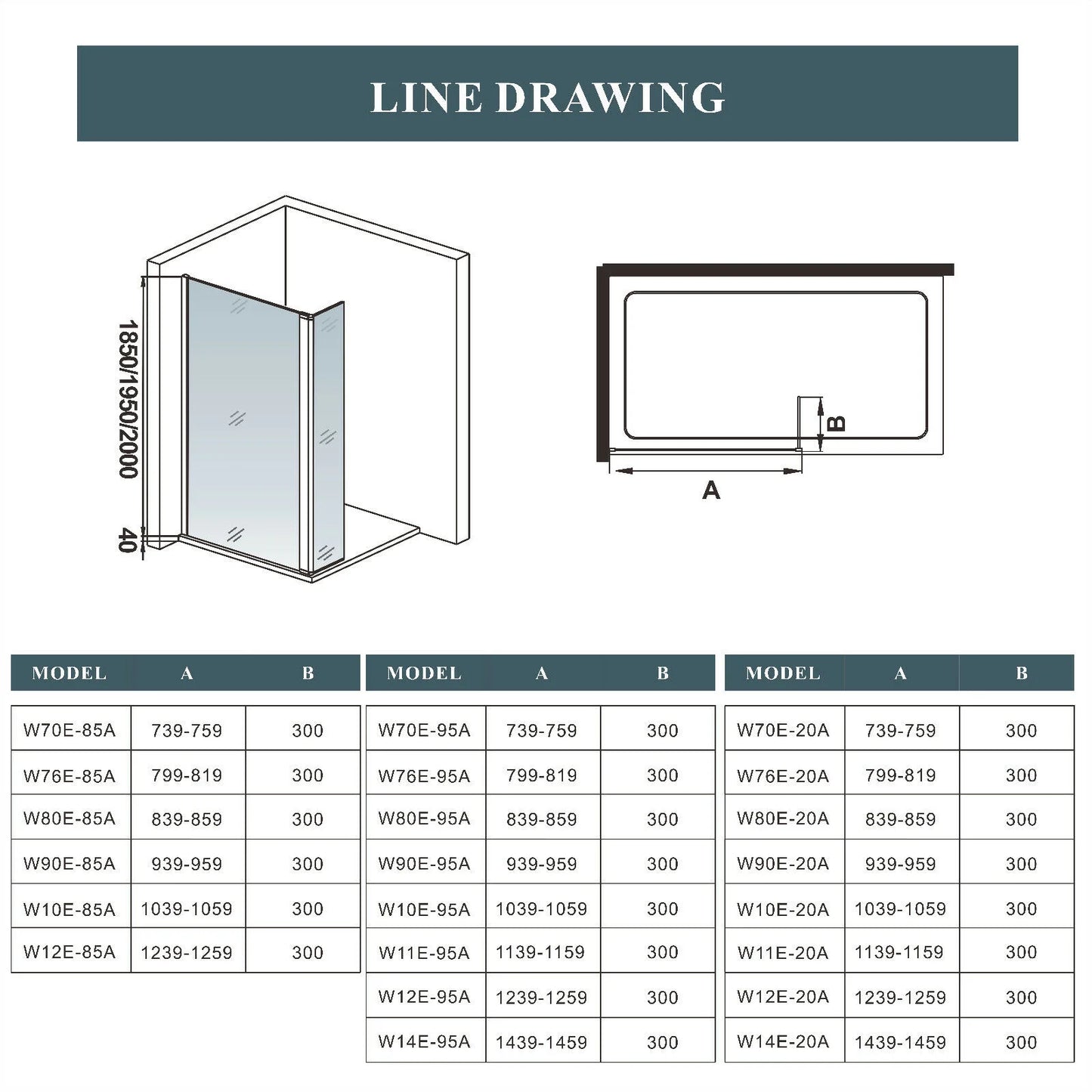 Walk in 8mm Easy Clean Shower Screen with 300mm Pivot Flipper Panel Shower Enclosuree