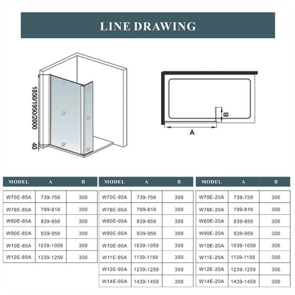 Walk in 8mm Easy Clean Shower Screen with 300mm Pivot Flipper Panel Shower Enclosuree