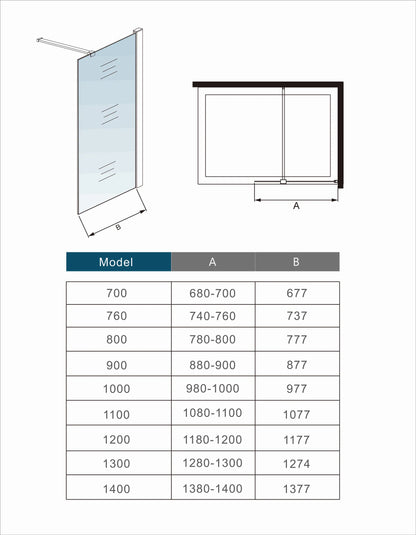 Wet Room Shower Screen Walk In Shower Enclosure 8mm Easy Clean NANO Glass 1900mm Height