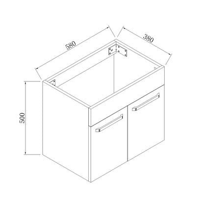 600mm Wall Hung Vanity Unit with Ceramic Basin-2 Doors,White