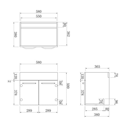 600mm Wall Hung Vanity Unit with Ceramic Basin-2 Doors,White