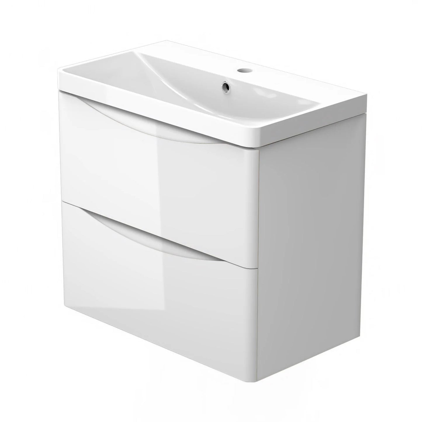 500/600/800mm Bathroom Vanity Units with Basin Gloss White Cloakroom Sink Unit Wall Hung Two Drawers