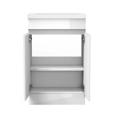 500 600mm Bathroom Vanity Unit with Resinous Basin|Gloss White|Floor standing