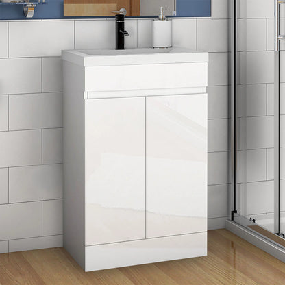 500 600mm Bathroom Vanity Unit with Resinous Basin|Gloss White|Floor standing