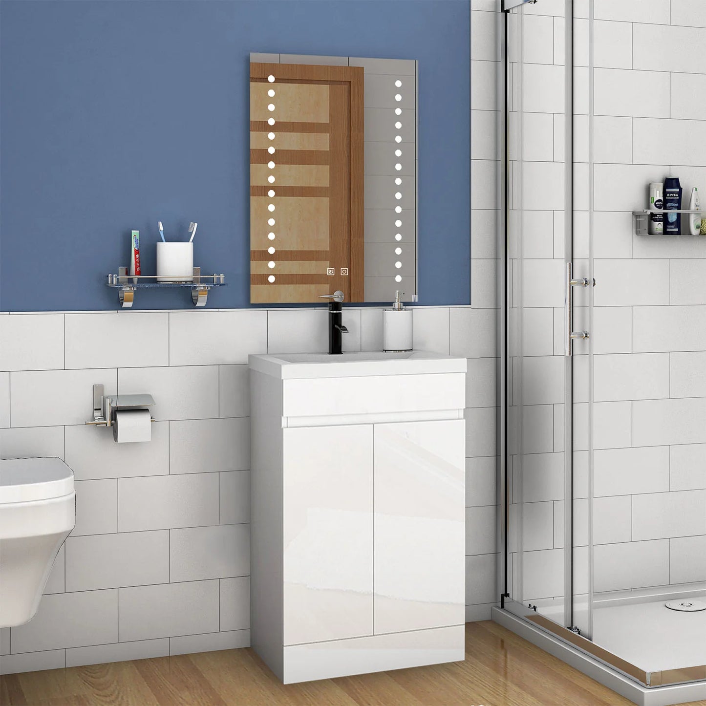 500 600mm Bathroom Vanity Unit with Resinous Basin|Gloss White|Floor standing