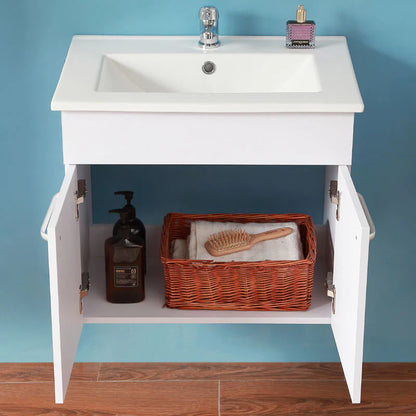 600mm Wall Hung Vanity Unit with Ceramic Basin-2 Doors,White