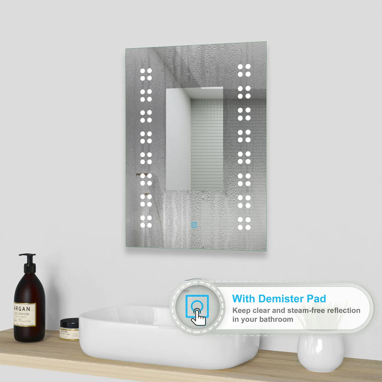 Bathroom Mirror with LED Lights, Anti Fog Wall Mounted 500 x 700mm