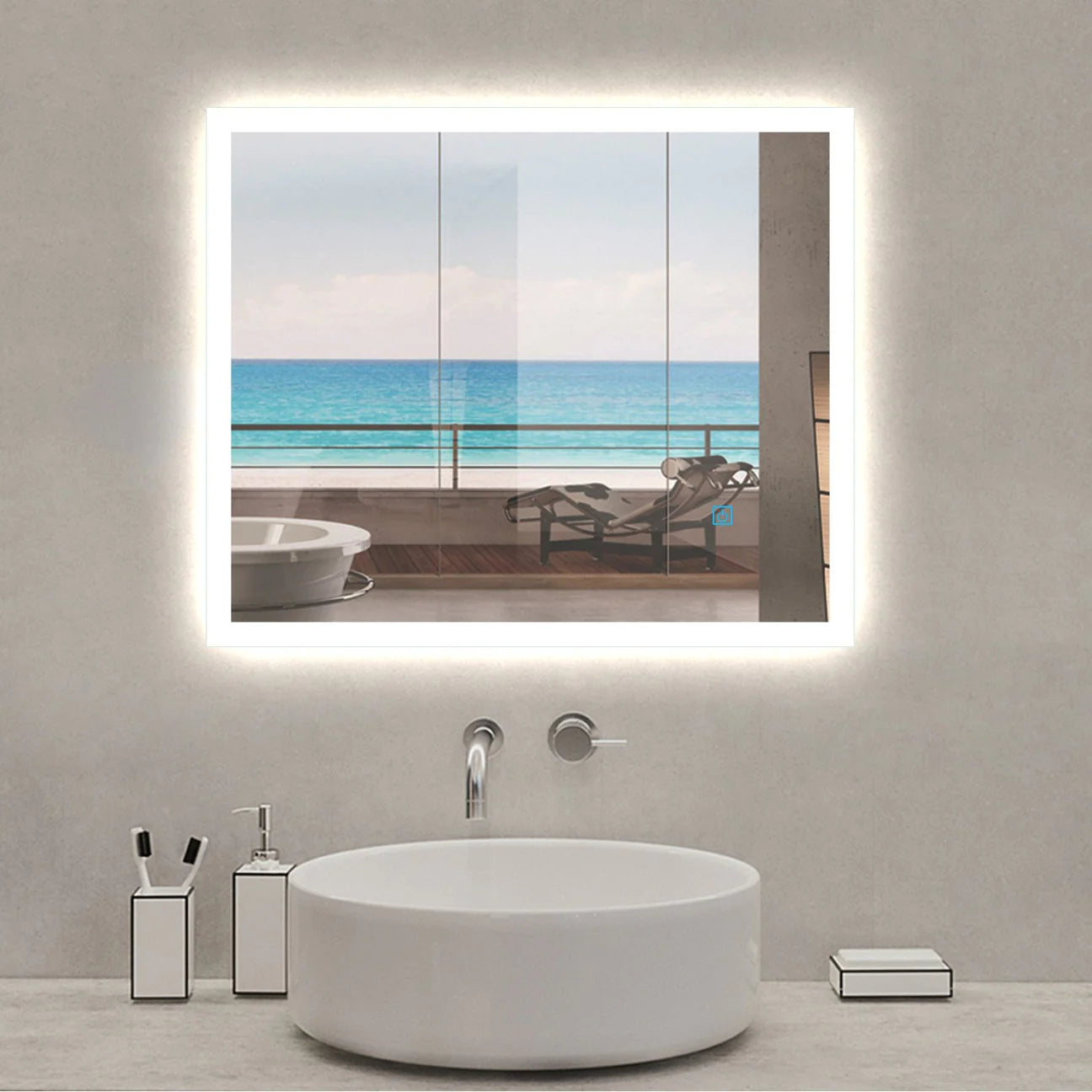 Demister Bathroom Wall Mirror with LED Lights-White Light