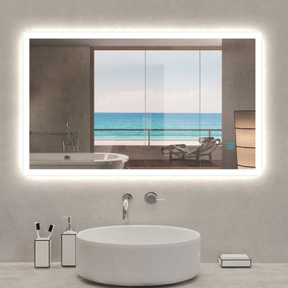 Demister Bathroom Wall Mirror with LED Lights-White Light