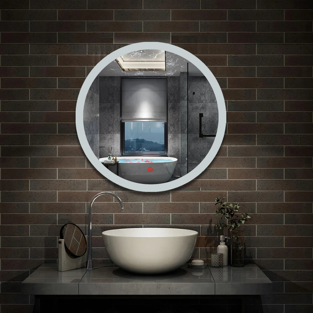 Round Illuminated Bathroom Mirror 600x600 with Demister