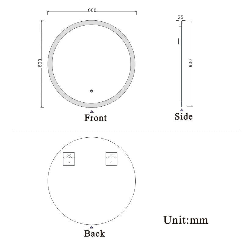 Round Illuminated Bathroom Mirror 600x600 with Demister