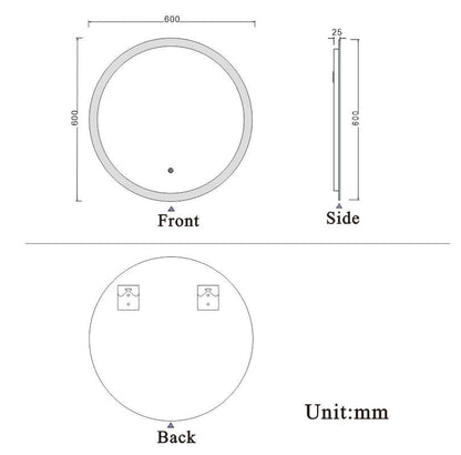 Round Illuminated Bathroom Mirror 600x600 with Demister