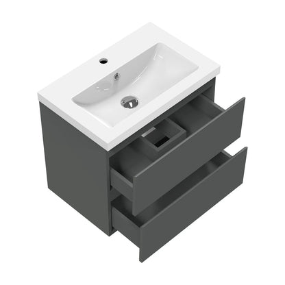 600mm Designer Bathroom Wall Hung Vanity Units with Sink,2 Drawers,White and Grey