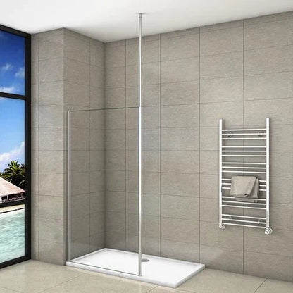 Walk-in Wet Room Shower screen with ceiling strut, 8mm Nano Easy Clean Tempered Clear Glass